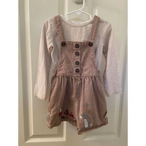 Next UK Girls Applique Woodland Animals Shortall Romper 2 Pc Set Size 2-3 years